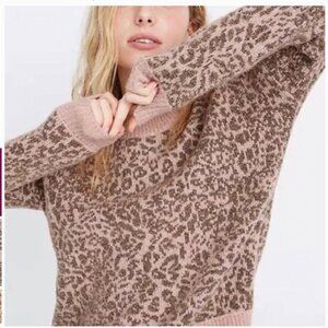 Madewell Merino Wool Blend Sweater Leopard Print Pink Brown Minimalist Medium